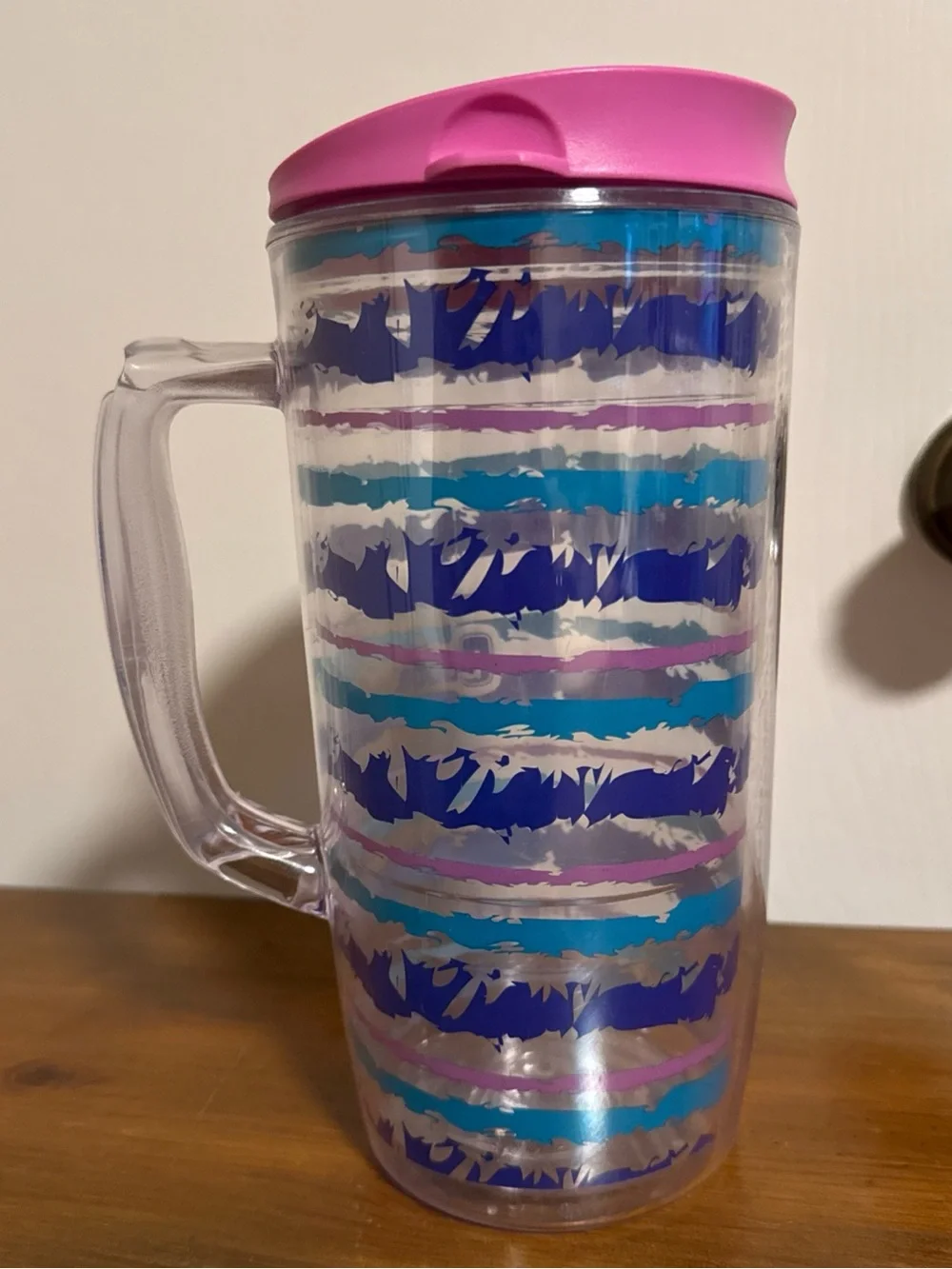 Pink Lid Striped Travel Mug – Double-Wall Insulated Handle Cup bubba 48 oz